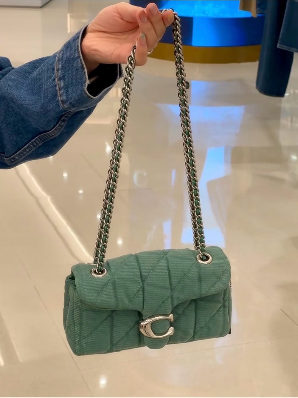NWT Coach Tabby Colorful Denim Shoulder Bag 20 With Quilting Crossbody-IVY GREEN - Picture 11 of 13